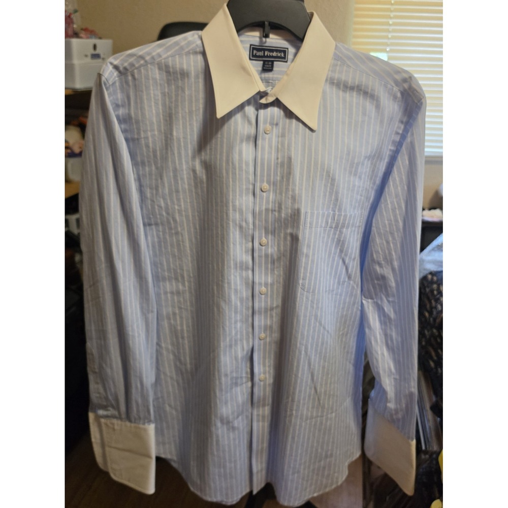Paul Frederick Men's Blue White Stripe Finest Cotton Dress Shirt 17-36